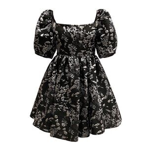 Jonathan Simkhai Kylie Metallic Jacquard Puff Sleeve Mini Babydoll Dress NWT
